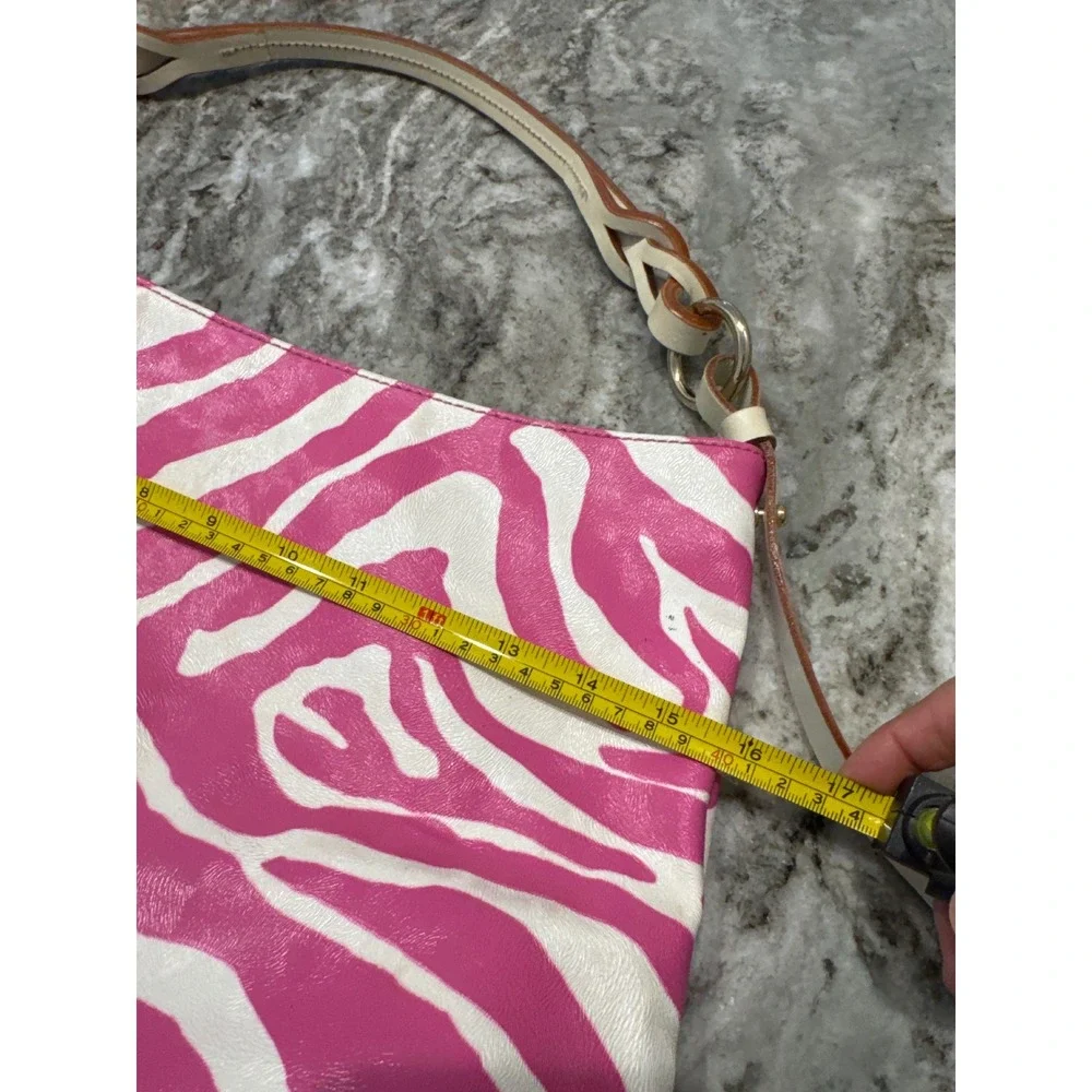 Dooney & Bourke pink white zebra print hobo handbag  leather straps‎ gold logo